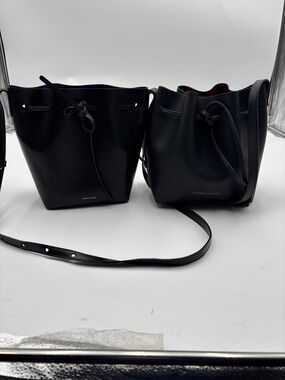 Lot of 2 Mansur Gavriel Black Leather Drawstring Bucket Crossbody